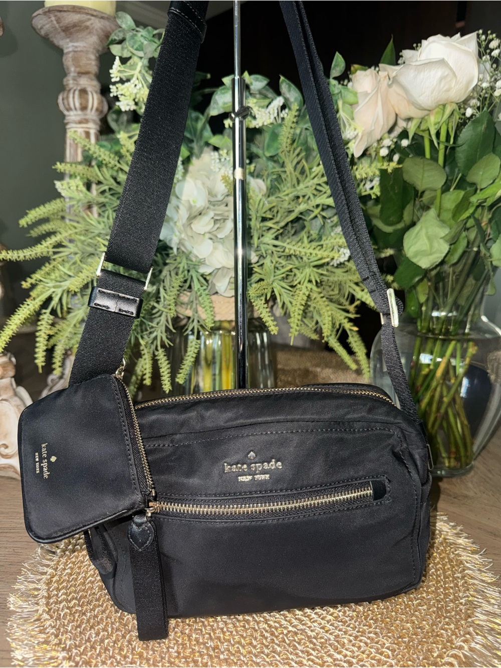 2fer Kate Spade New York Black Nylon Crossbody Bag with Pouch Attached to Strap